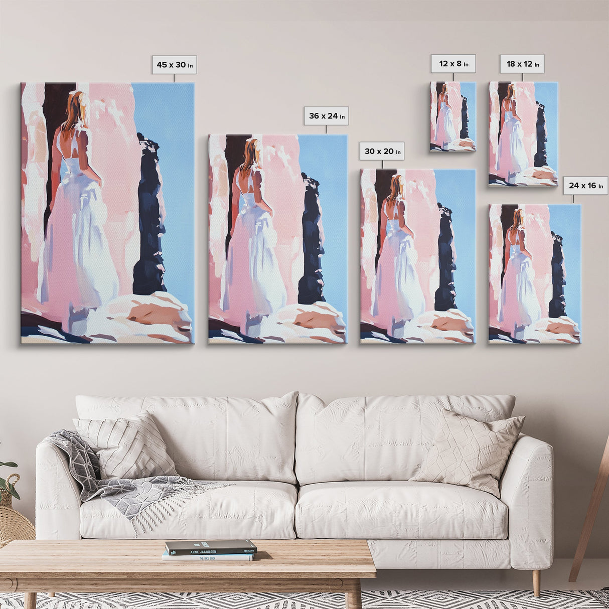 Woman, White Dress, Desert, Framed Canvas Print, Feminine Wall Art, Boho Aesthetic, Wanderlust Decor, Bedroom Wall Art, Travel Art