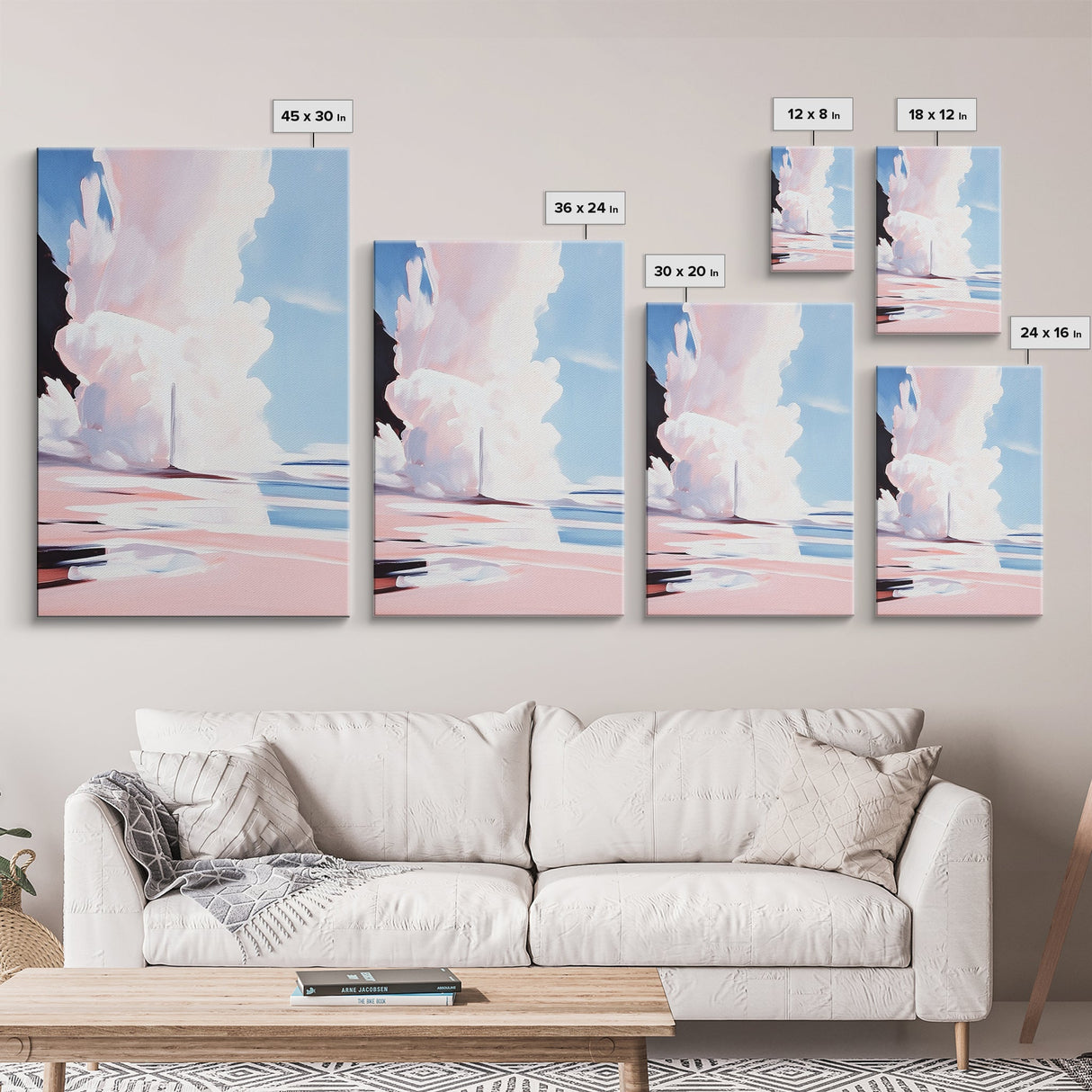Pink Clouds, Sky Art, Dreamy Landscape, Serene Wall Decor, Blue and Pink Painting, Framed Canvas Print, Office Decor, Aesthetic Gift