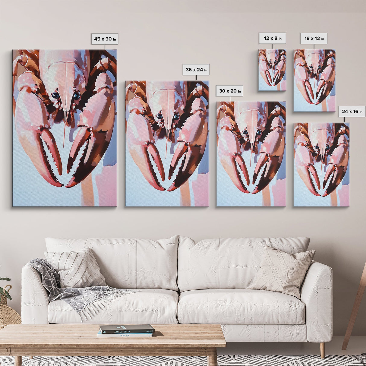Lobster Painting, Nautical Kitchen Art, Coastal Seafood Decor, Bold Modern Artwork, Framed Canvas Print, Beach House Wall Art