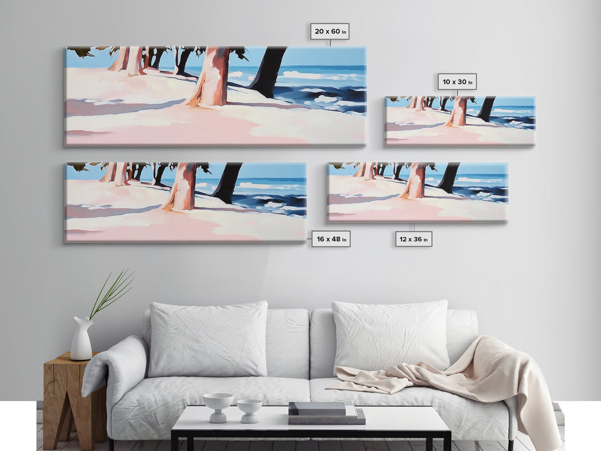 Coastal Trees, Beach Landscape, Ocean View, Framed Canvas Print, Modern Wall Art, Minimalist Decor, Living Room Art, Tropical Artwork