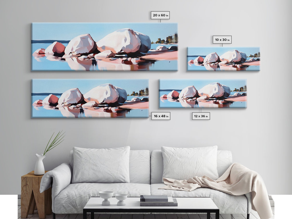Large Rocks, Water Reflection, Serene Nature, Canvas Print, Minimalist Wall Art, Earthy Home Decor, Neutral Landscape, Modern Aesthetic