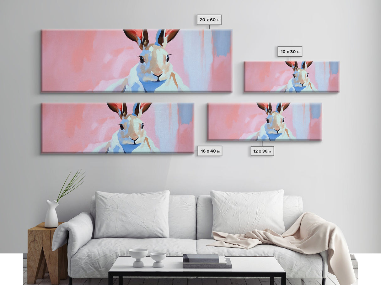 Bunny Portrait, Cute Animal Art, Soft Pastel Aesthetic, Whimsical Home Decor, Nursery Design, Easter Wall Decor, Framed Canvas Print