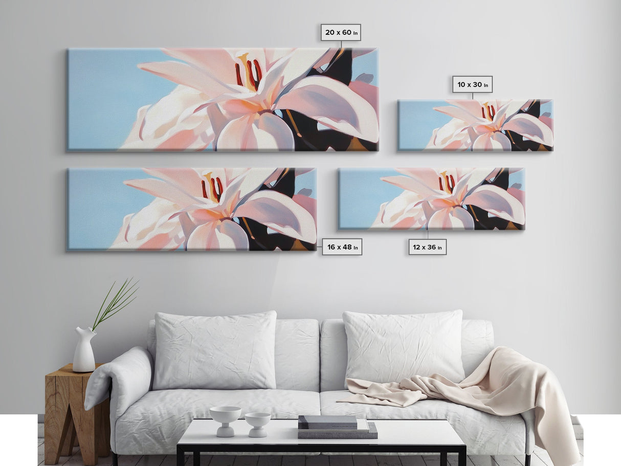 Blooming Lily, Floral, Nature, Framed Canvas Print, Botanical Wall Art, Pastel Home Decor, Feminine Aesthetic, Living Room Wall Art