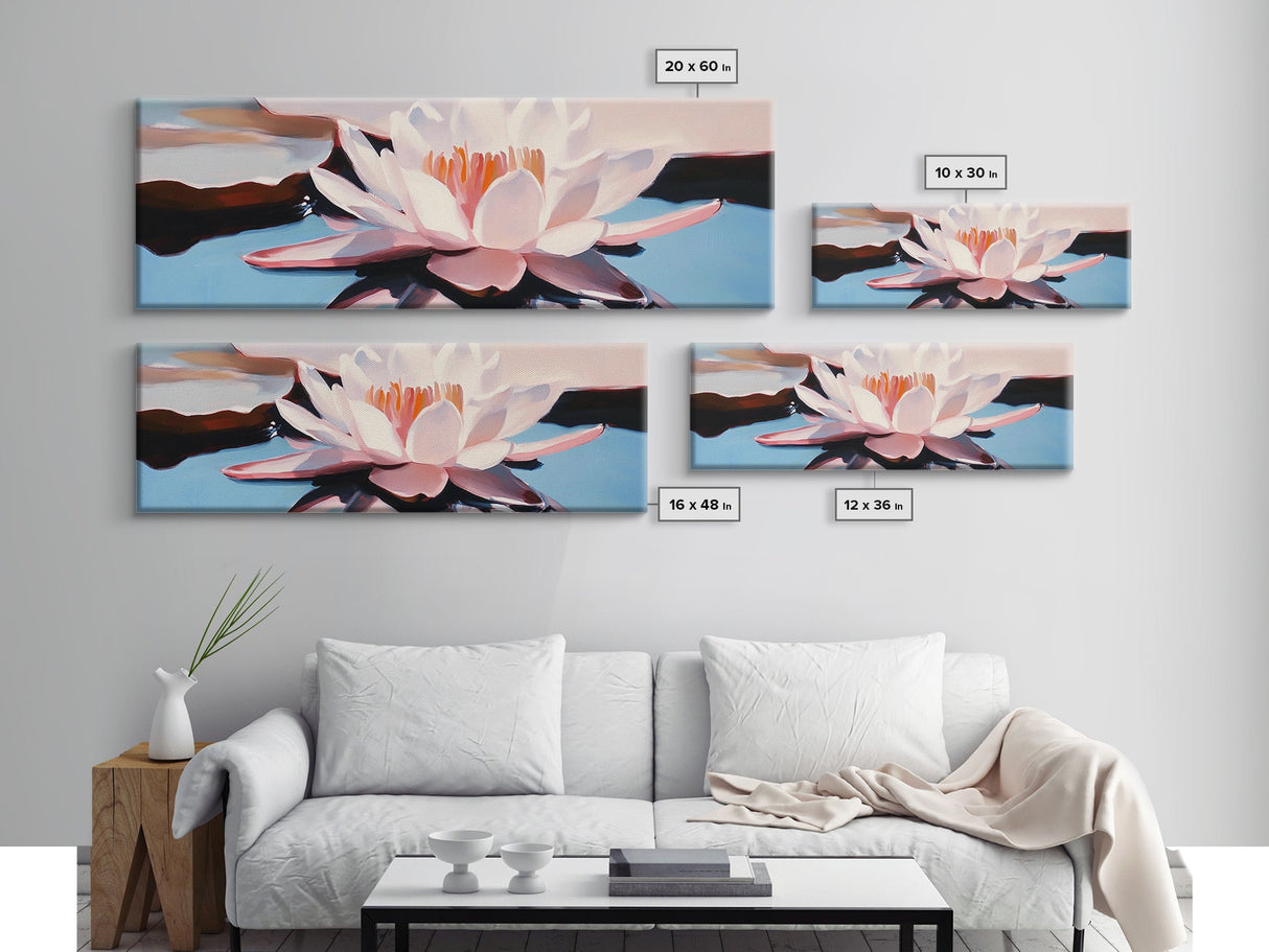 Water Lily, Reflection, Framed Canvas Print, Botanical Wall Art, Spa Decor, Minimalist Aesthetic, Calm and Serene, Bedroom Wall Art