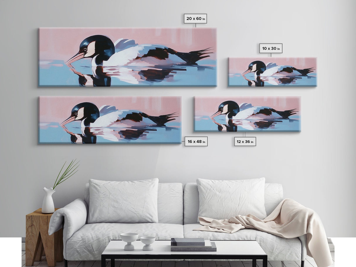 Water Bird, serene wildlife art, nature-inspired home decor, modern minimalist print, framed canvas print, coastal bird artwork