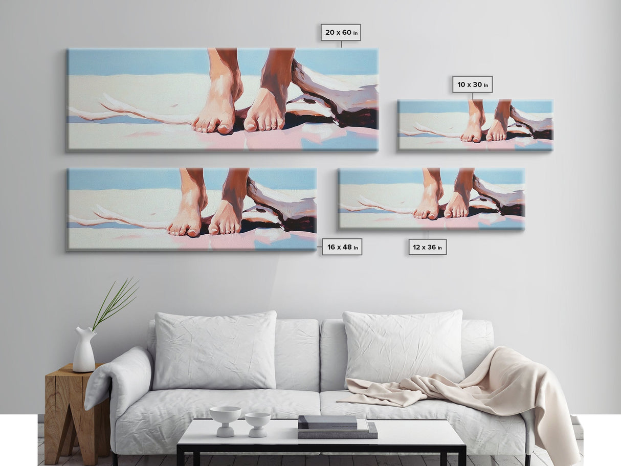 Barefoot Beach, coastal boho wall art, summer relaxation print, modern ocean decor, minimalist nature artwork, framed canvas print