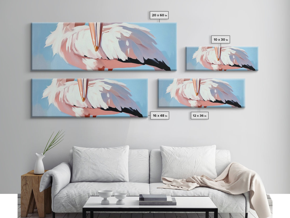 Pelican, Coastal, Bird, Canvas Print, Seaside Wall Art, Nautical Decor, Ocean Wildlife Art, Minimalist Beach House Artwork, Living Room Art