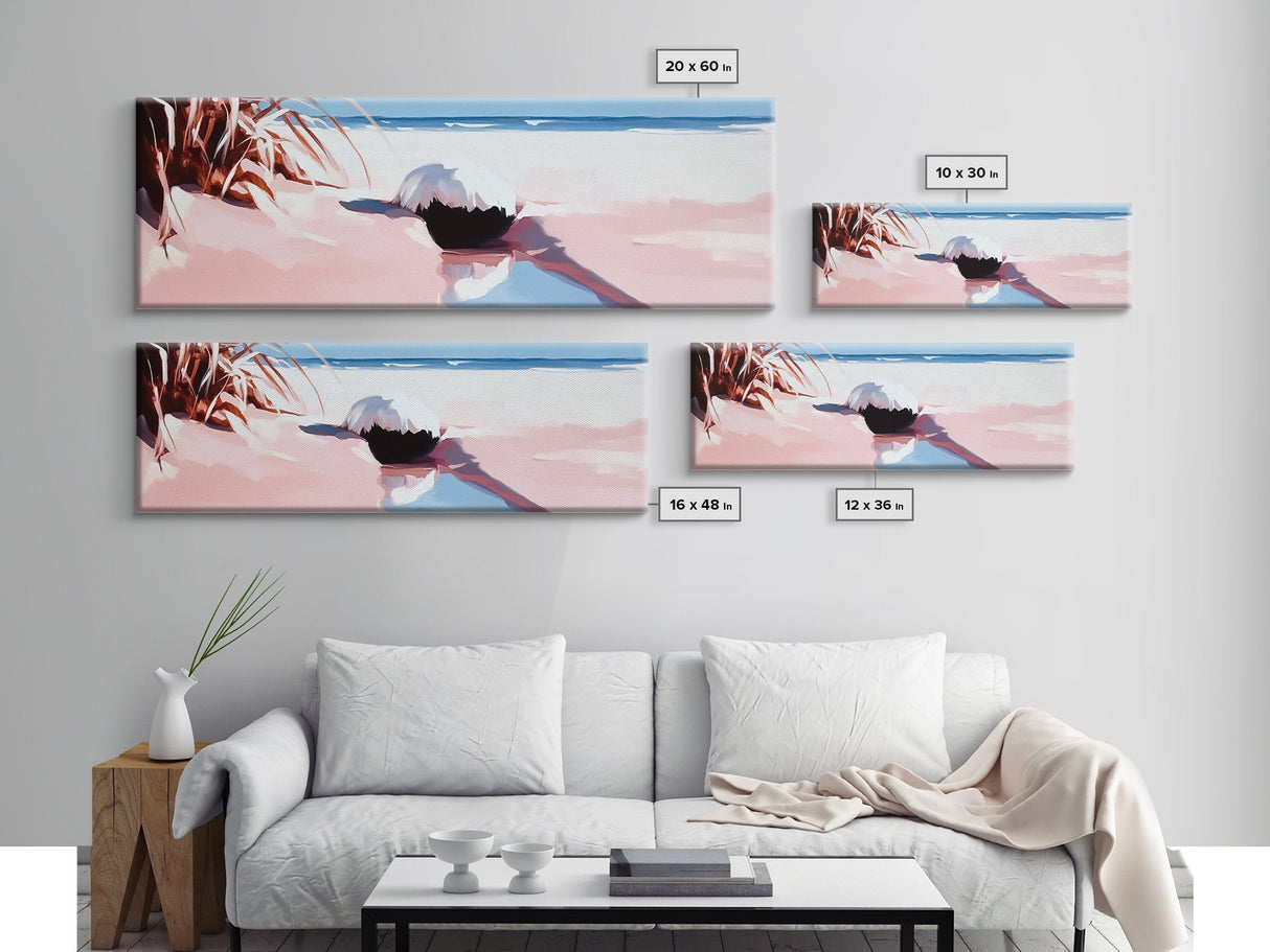 Romantic Beach Scene, Coastal Wall Art, Sunset Ocean Painting, Pastel Beach Framed Canvas Print, Living Room or Office Art