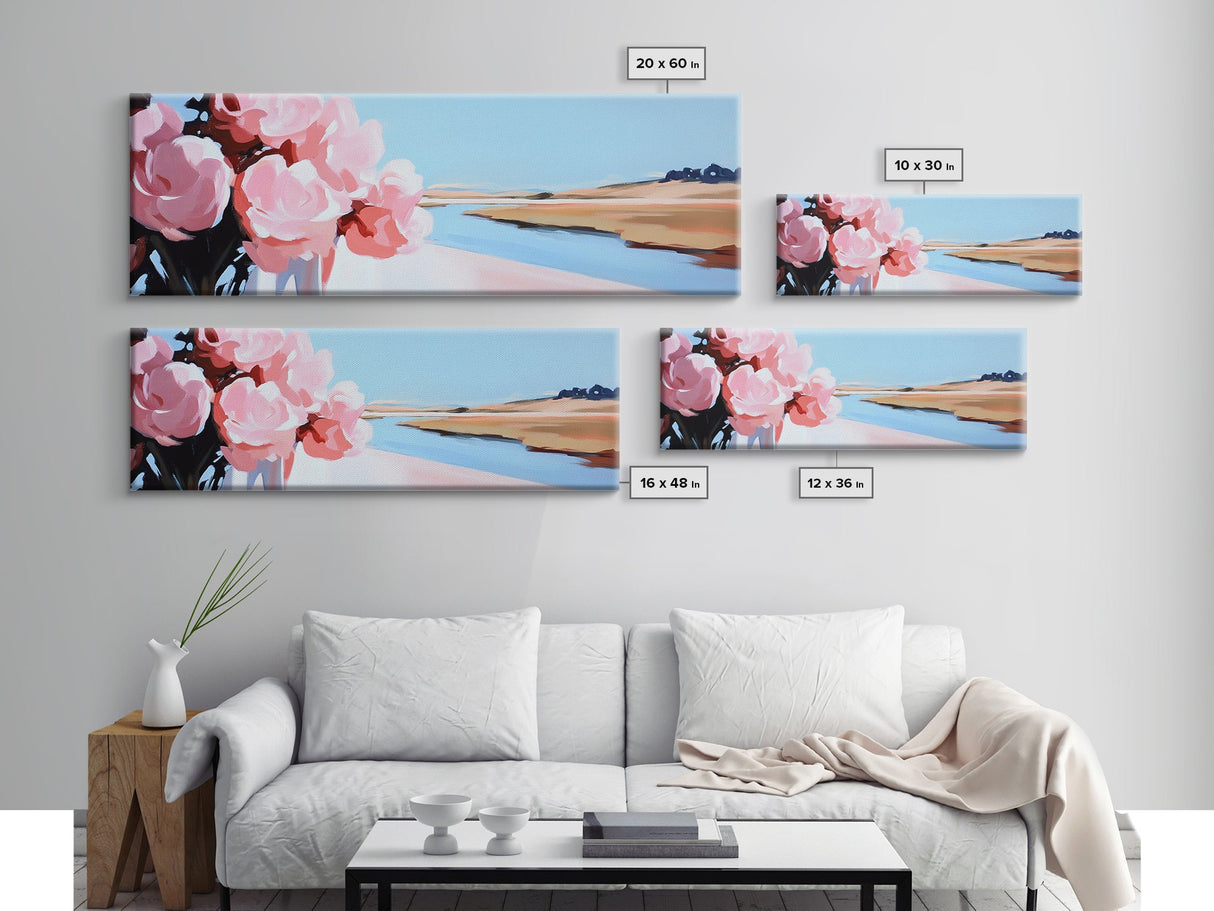 Pink Peony Art, Floral Abstract Painting, Feminine Wall Decor, Elegant Framed Canvas Print, Modern Minimalist Home, Soft Botanical Design