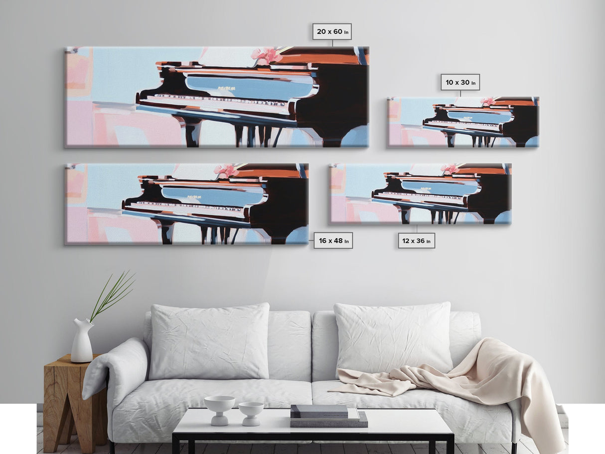 Grand Piano, Music Lover Gift, Classical Music Art, Elegant Interior, Framed Canvas Print, Minimalist Home Office Decor