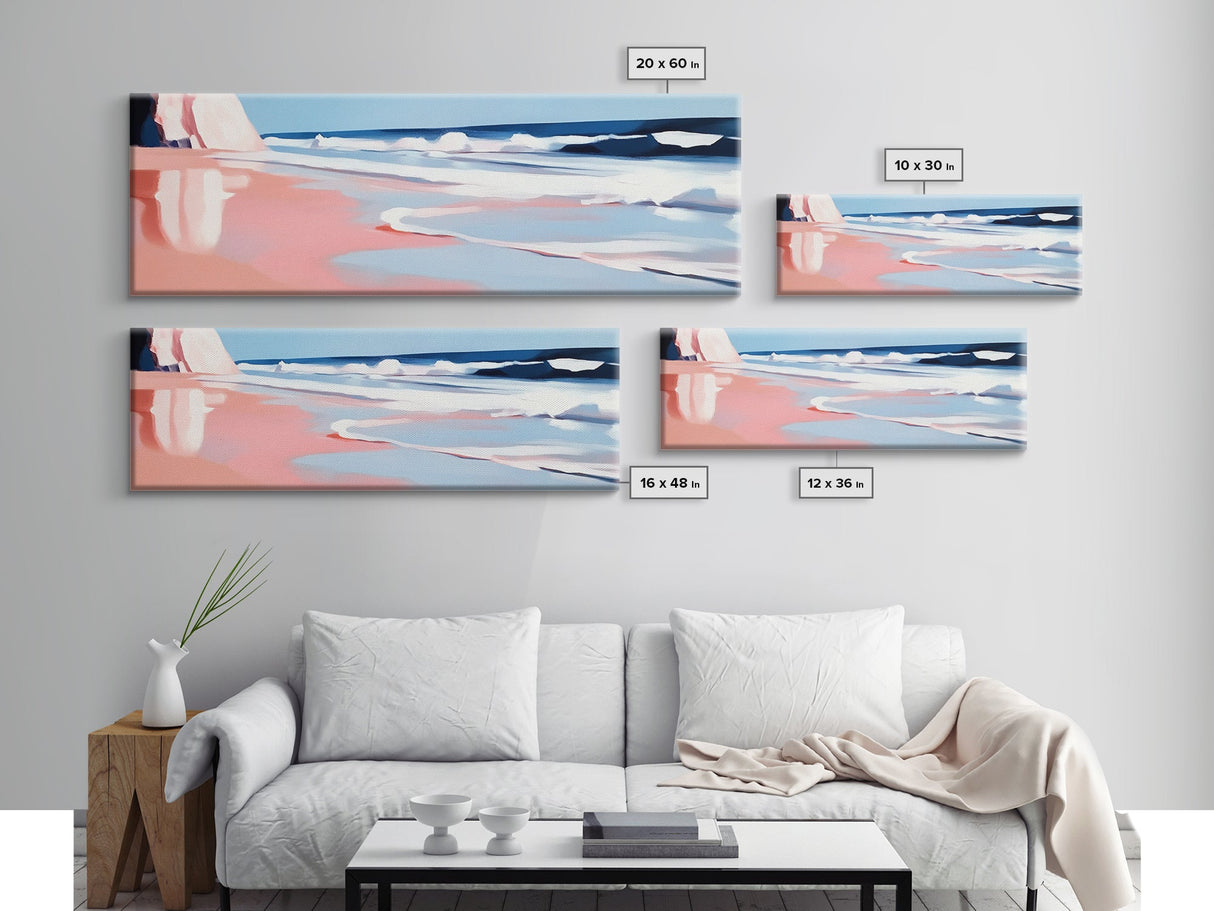 Ocean Waves, Beachscape Art, Coastal Serenity, Tranquil Seaside Scene, Framed Canvas Print, Relaxing Bedroom Wall Decor