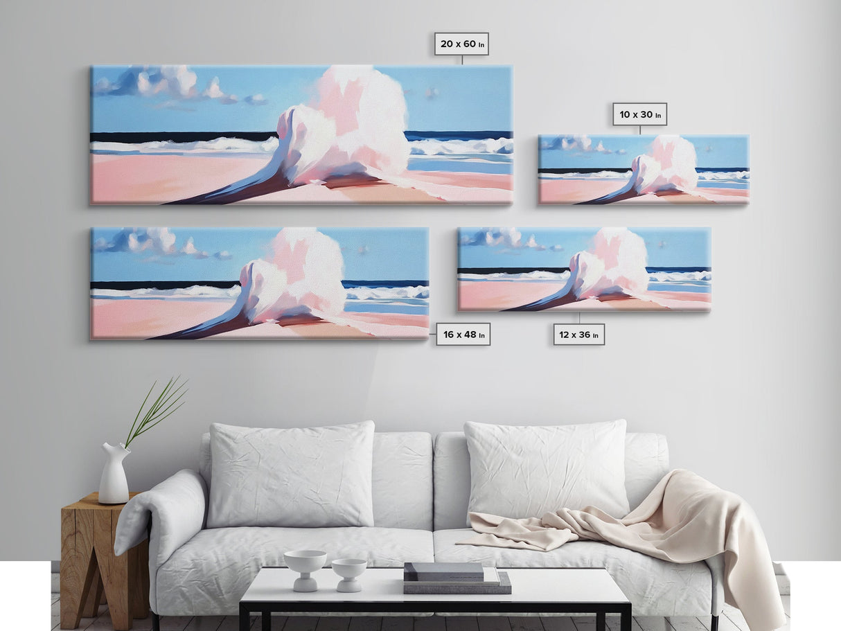 Crashing Waves, Ocean Seascape, Coastal Painting, Pastel Beach Decor, Minimalist Art, Nautical Wall Print, Living Room Art, Canvas Print