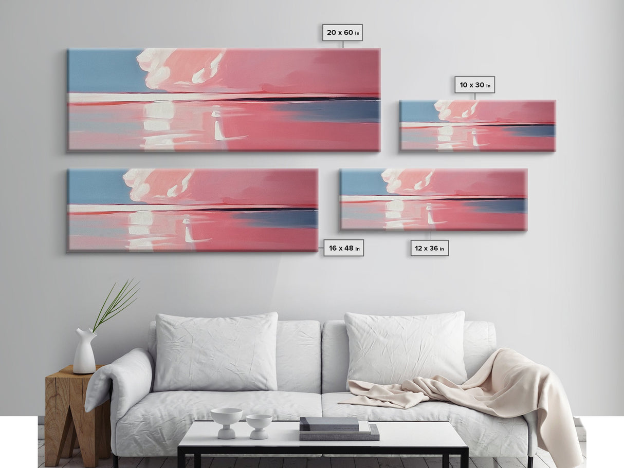 Pink Sunset, Tranquil Beach, Evening Serenity, Canvas Print, Coastal Wall Art, Bedroom Decor, Soft Aesthetic, Modern Home Design