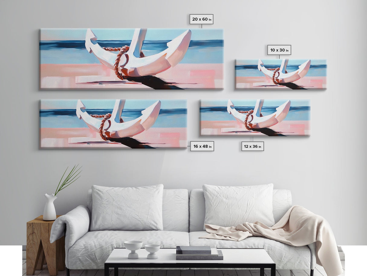 Nautical Anchor, Beach House Art, Coastal Decor, Framed Canvas Print, Ocean Wall Art, Minimalist Seascape, Sailor Aesthetic, Living Room