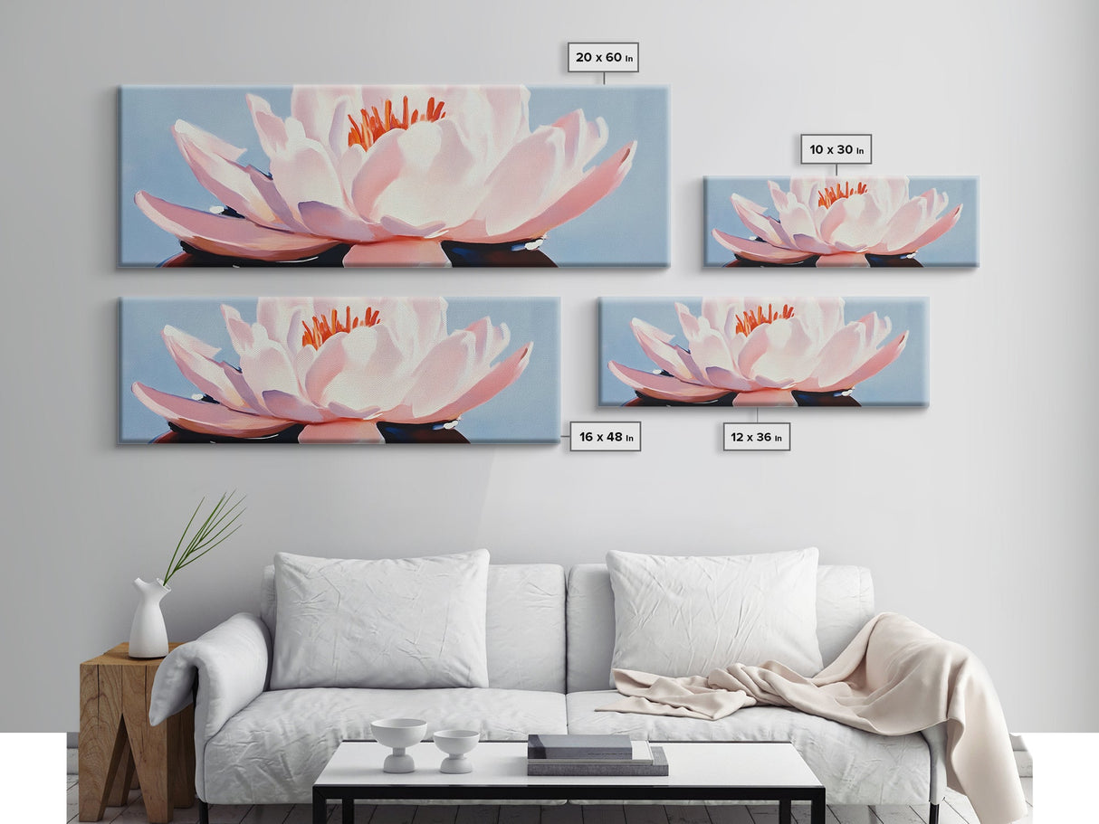 Lotus Flower, Pink Petals, Zen Botanical, Tranquil Nature Art, Meditation Space Decor, Canvas Print, Bathroom Wall Art, Modern Floral