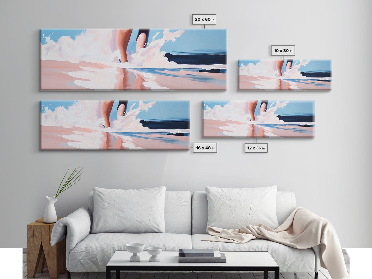 Waves and Feet, Coastal Wall Art, Ocean Art, Beach Lover Gift, Seascape Painting, Framed Canvas Print, Modern Living Room Decor