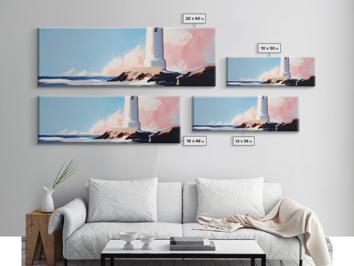 Lighthouse, Coastal Wall Art, Nautical Decor, Ocean View, Framed Canvas Print, Beach House Art, Minimalist Art, Bedroom Wall Art