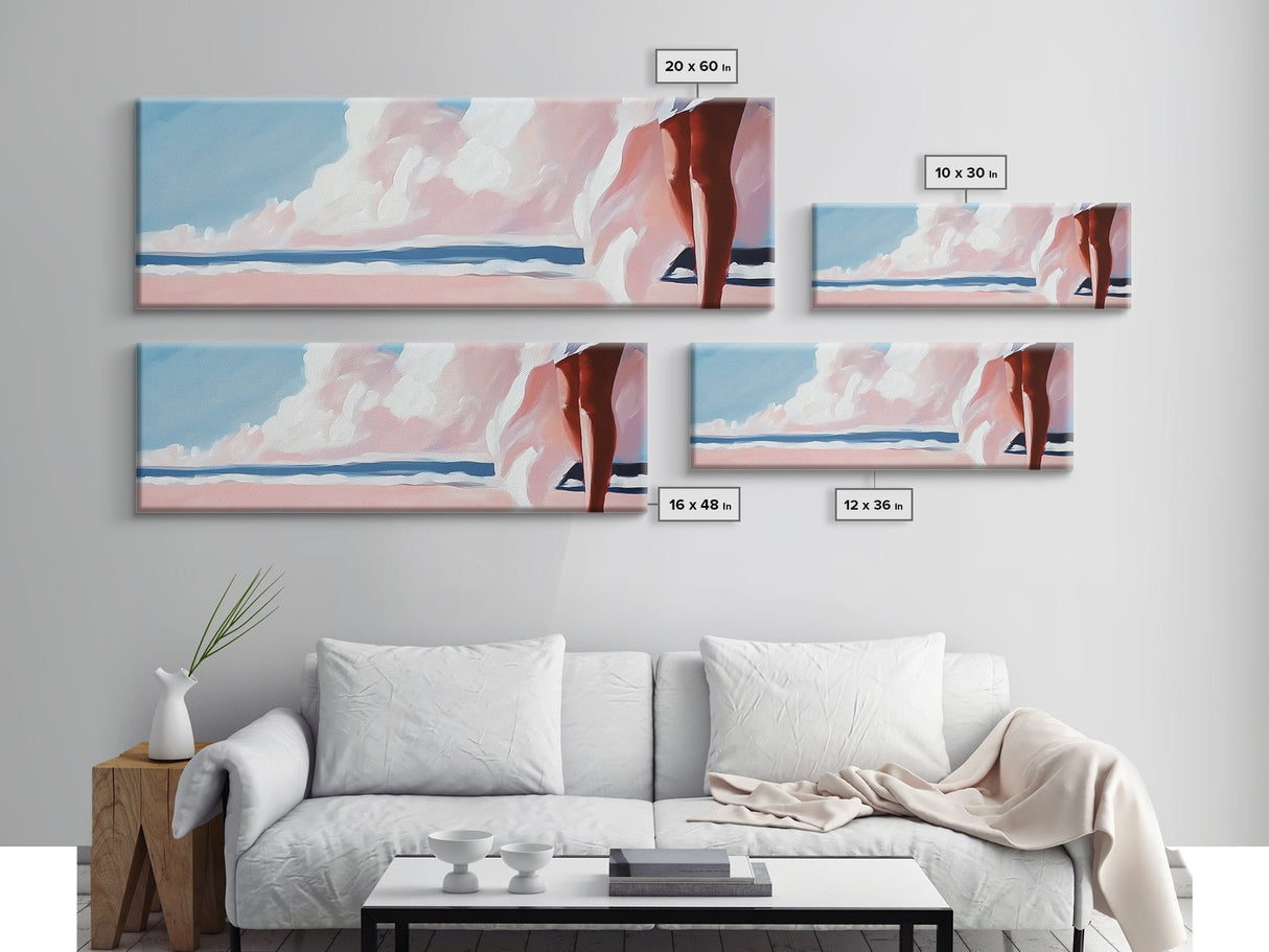 Sunset Glow, Pastel Sky, Tranquil Ocean, Soft Horizon, Canvas Print, Dreamy Beach Scene, Boho Aesthetic, Living Room Wall Art