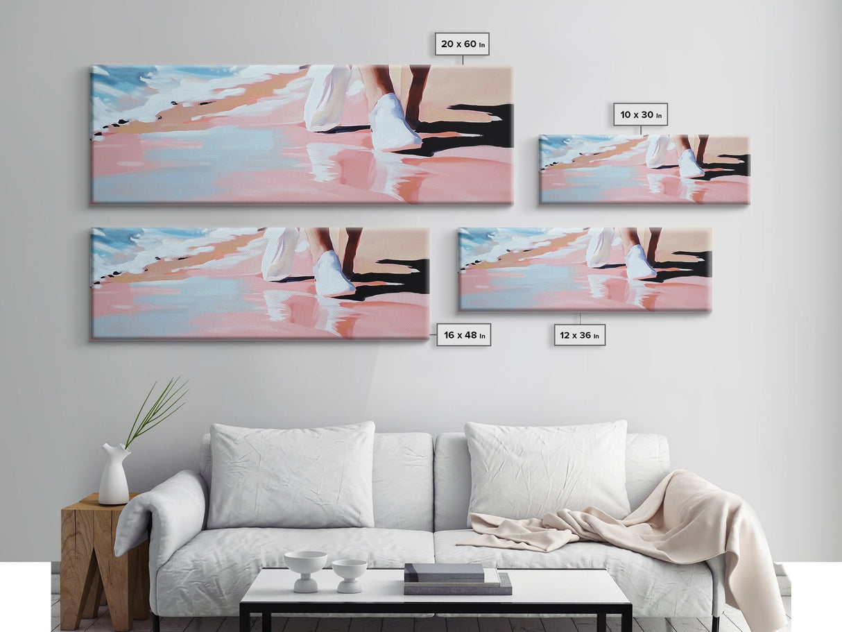 Beach Walk, Coastal Serenity, Minimalist Seaside Decor, Framed Canvas Print, Ocean Aesthetic, Relaxing Artwork, Living Room Wall Art