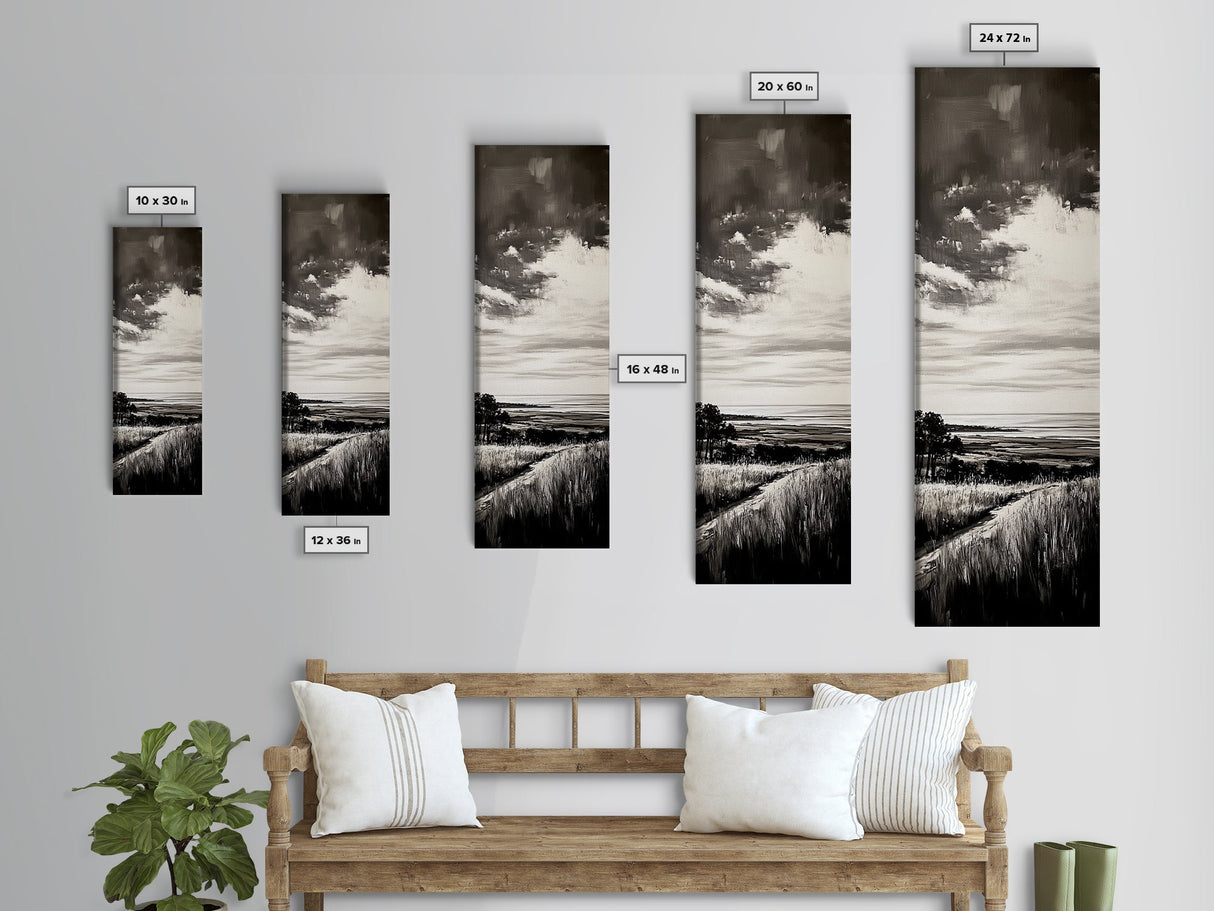 Stormy Horizon, Moody Landscape, Coastal View, Canvas Print, Black and White Art, Minimalist Painting, Modern Wall Decor, Office Art