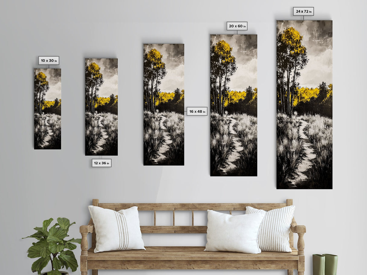 Autumn Trail, Golden Trees, Rustic Nature, Framed Canvas Print, Fall Wall Art, Country Home Decor, Warm Landscape Painting, Bedroom Art