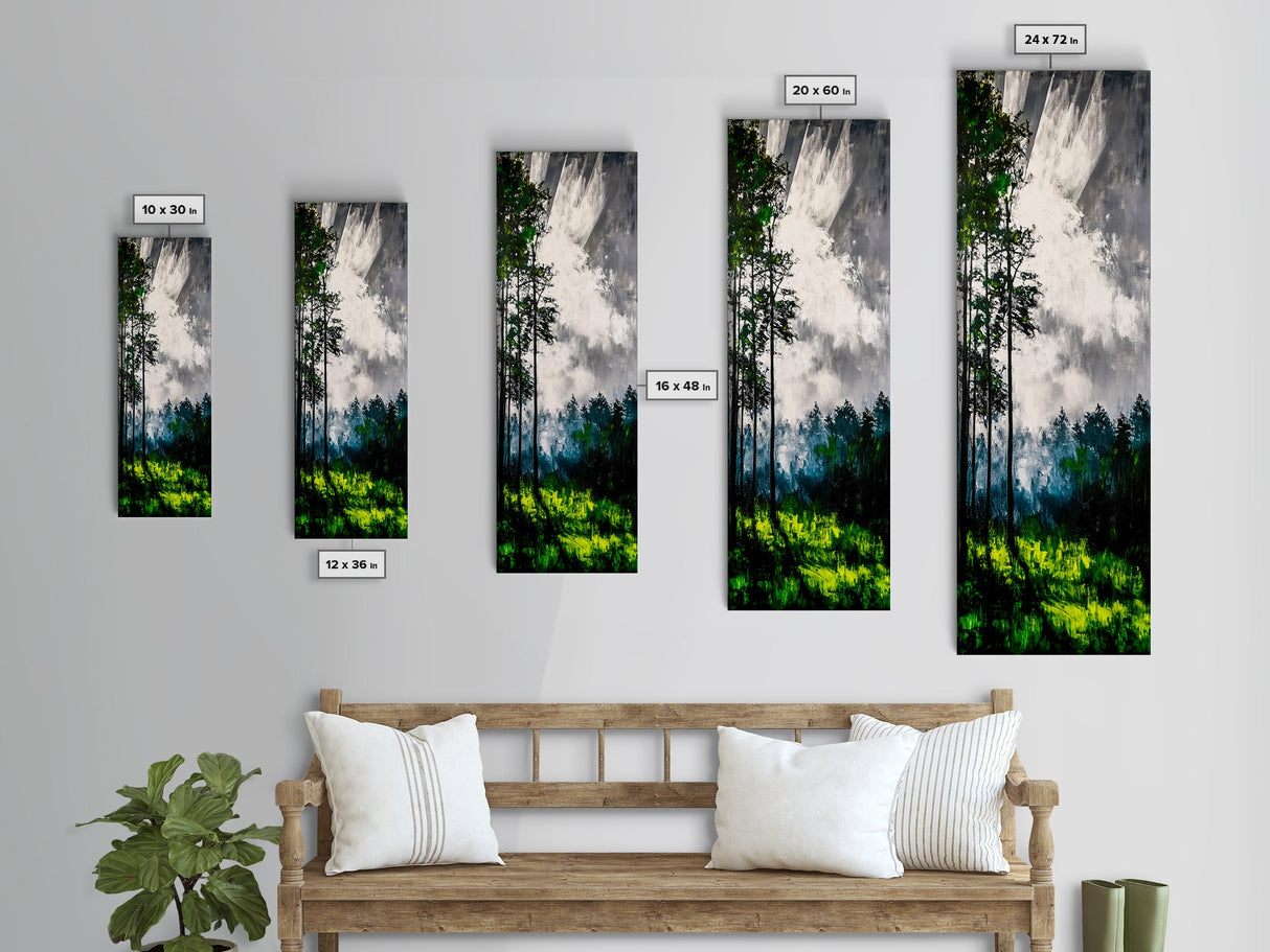 Misty Forest, Green Meadow, Sun Rays, Canvas Print, Nature Wall Art, Modern Landscape, Serene Decor, Living Room Art, Tranquil Home Decor