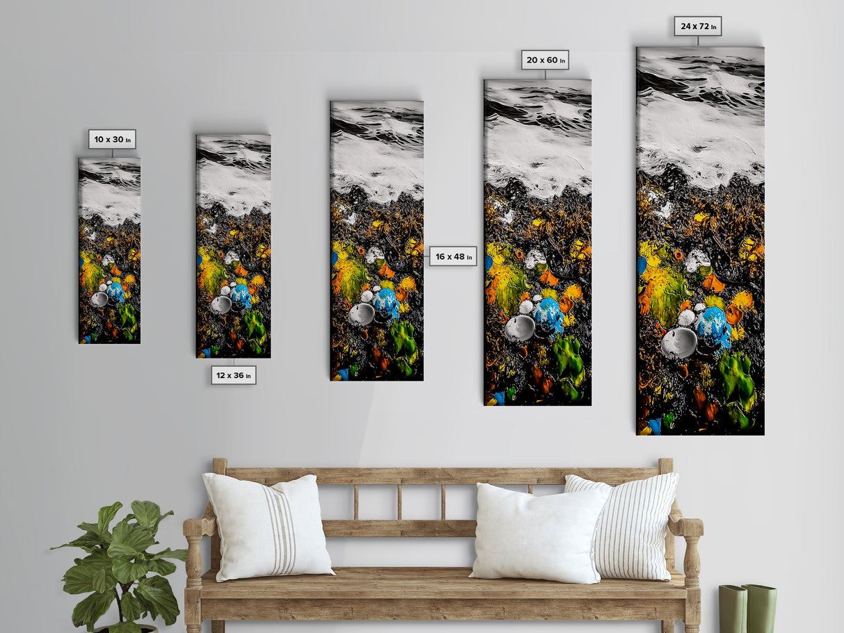 Ocean Waves, Rocky Shore, Vibrant Beach, Framed Canvas Print, Coastal Home Decor, Nautical Art, Abstract Seascape, Living Room Wall Art