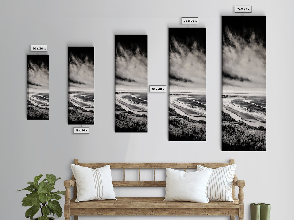 Monochrome Beach, Minimalist Seascape, Black And White Photography, Coastal Wall Art, Tranquil Shoreline, Modern Decor, Canvas Print