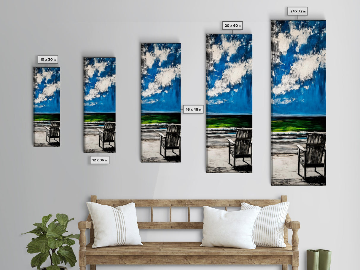 Seaside Chair, Ocean View, Relaxing Beach, Framed Canvas Print, Coastal Wall Art, Serene Landscape, Beach House Decor, Living Room Art