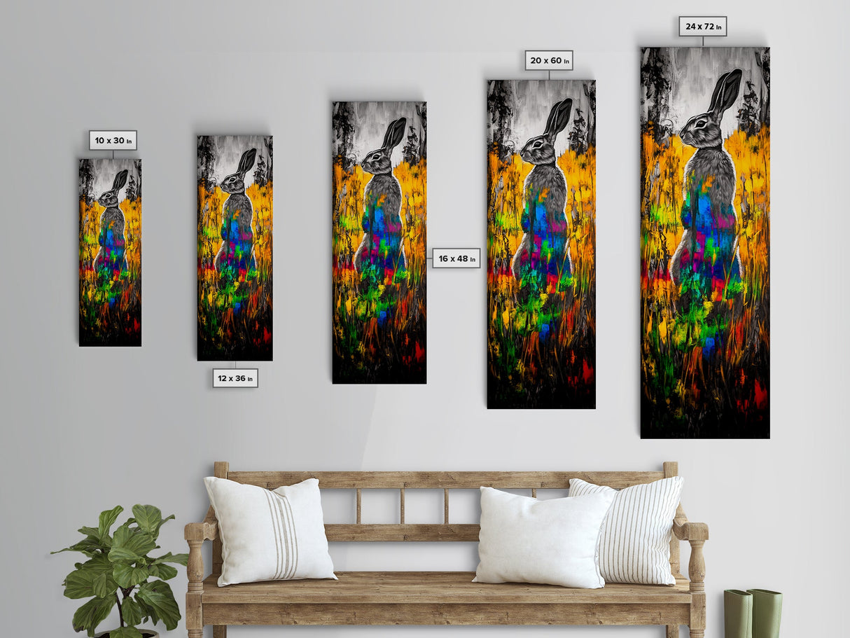 Vibrant Rabbit, Abstract Animal, Colorful Wildlife, Boho Wall Art, Canvas Print, Eclectic Decor, Living Room Art, Rustic Modern