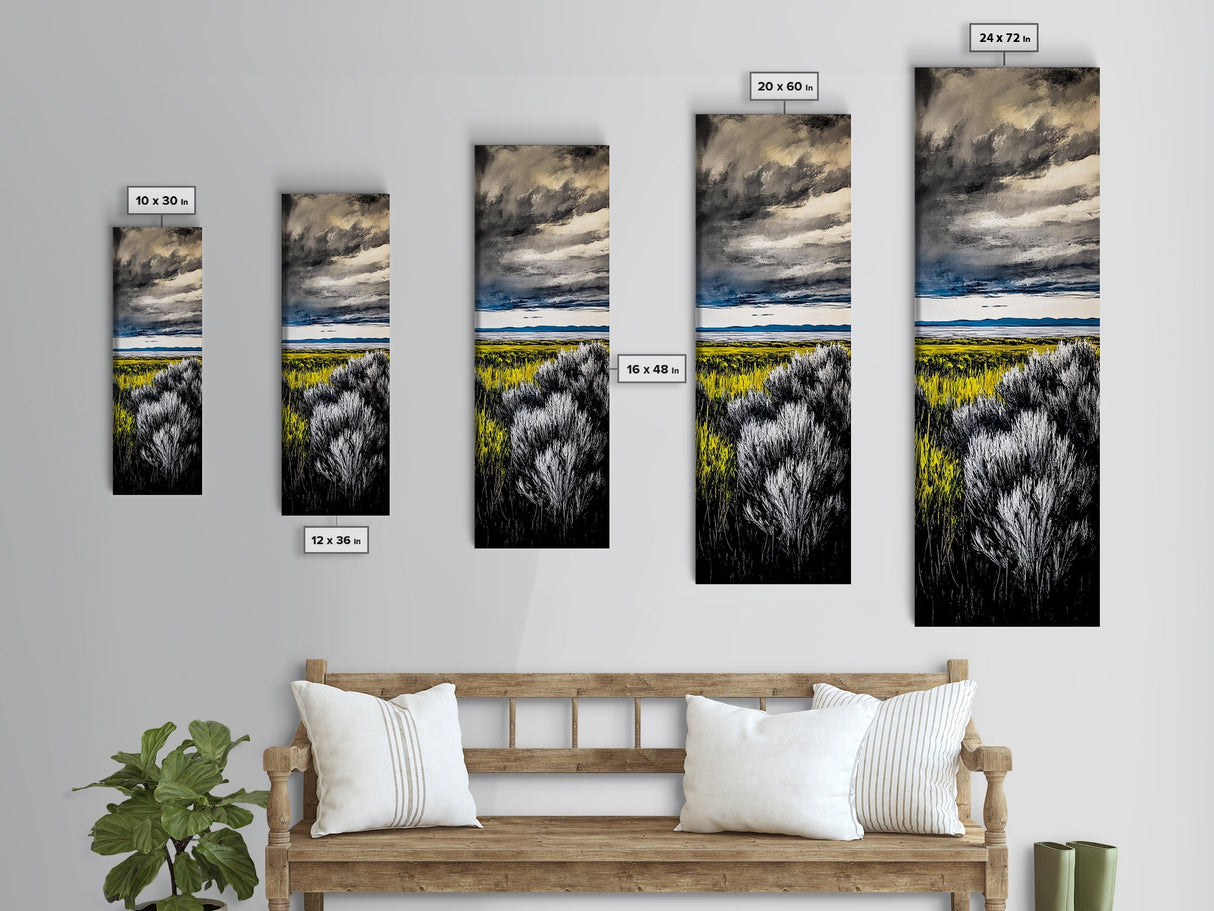 Stormy Landscape, Dramatic Sky Art, Moody Coastal Painting, Canvas Print, Nature Inspired Art, Dark Blue Wall Decor, Living Room Art