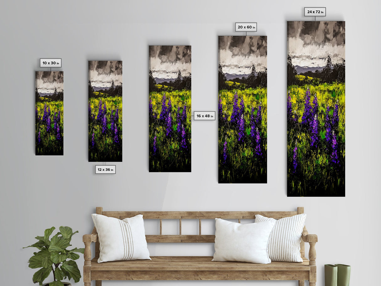 Purple Wildflowers, Impressionist Landscape, Vibrant Nature Art, Country Home Decor, Framed Canvas Print, Bedroom Wall Art, Floral Artwork