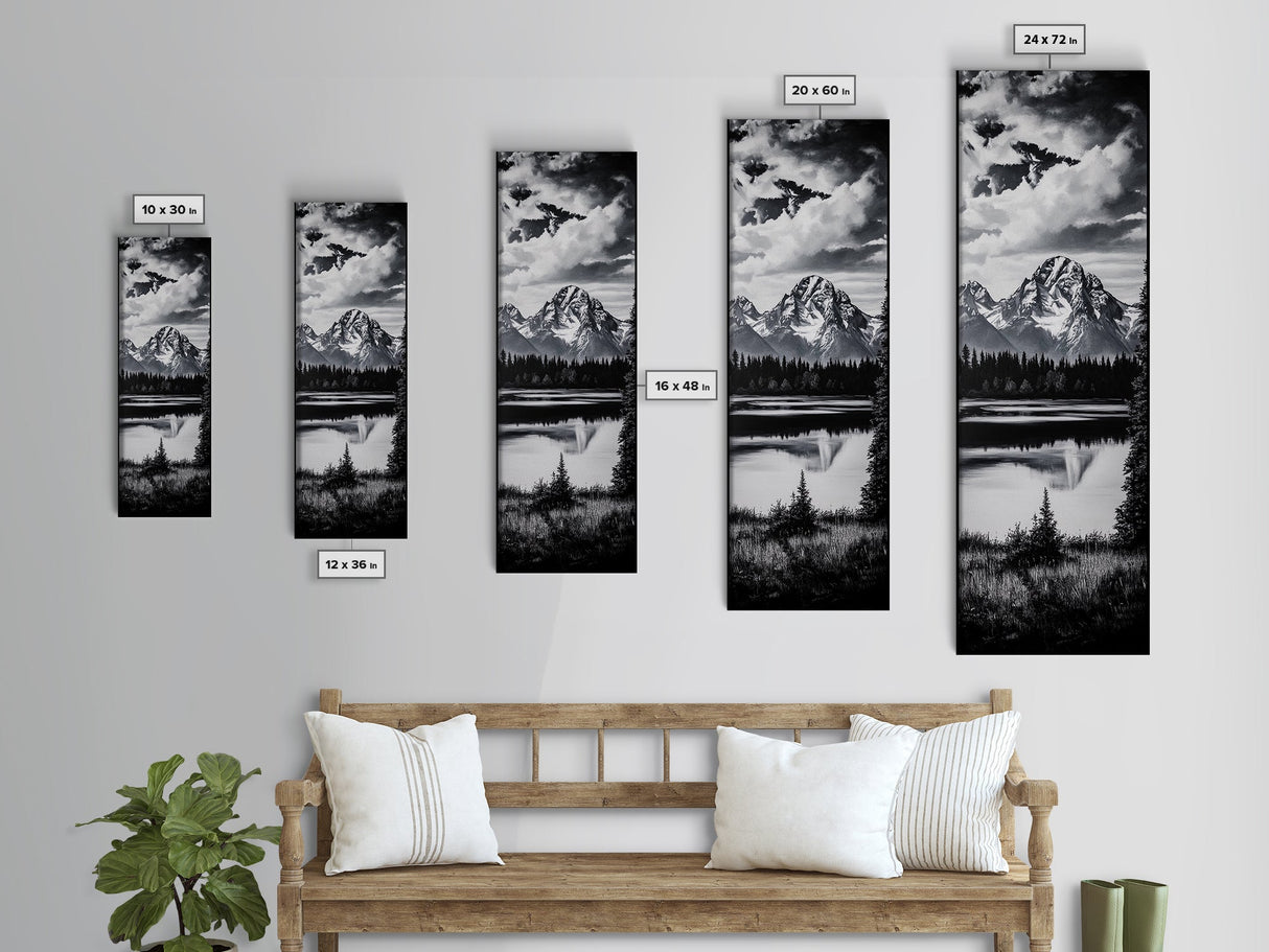 Teton Mountains, Framed Canvas Print, National Park Art, Rustic Cabin Decor, Wilderness Landscape, Black and White Art, Office Decor