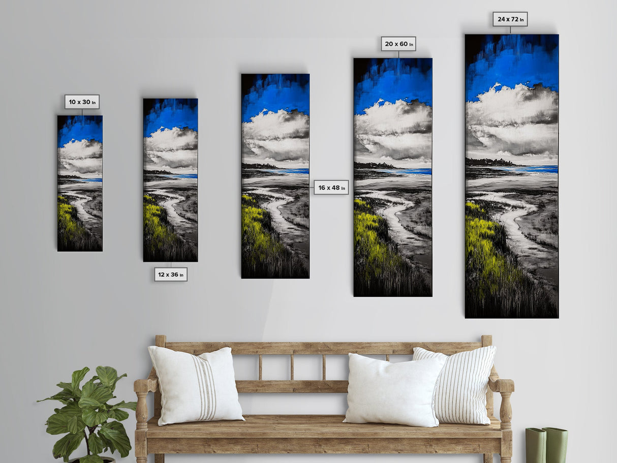 Coastal Marsh, Blue Sky, Canvas Print, Beach House Art, Minimalist Seascape, Ocean Decor, Nature Inspired Artwork, Living Room Art