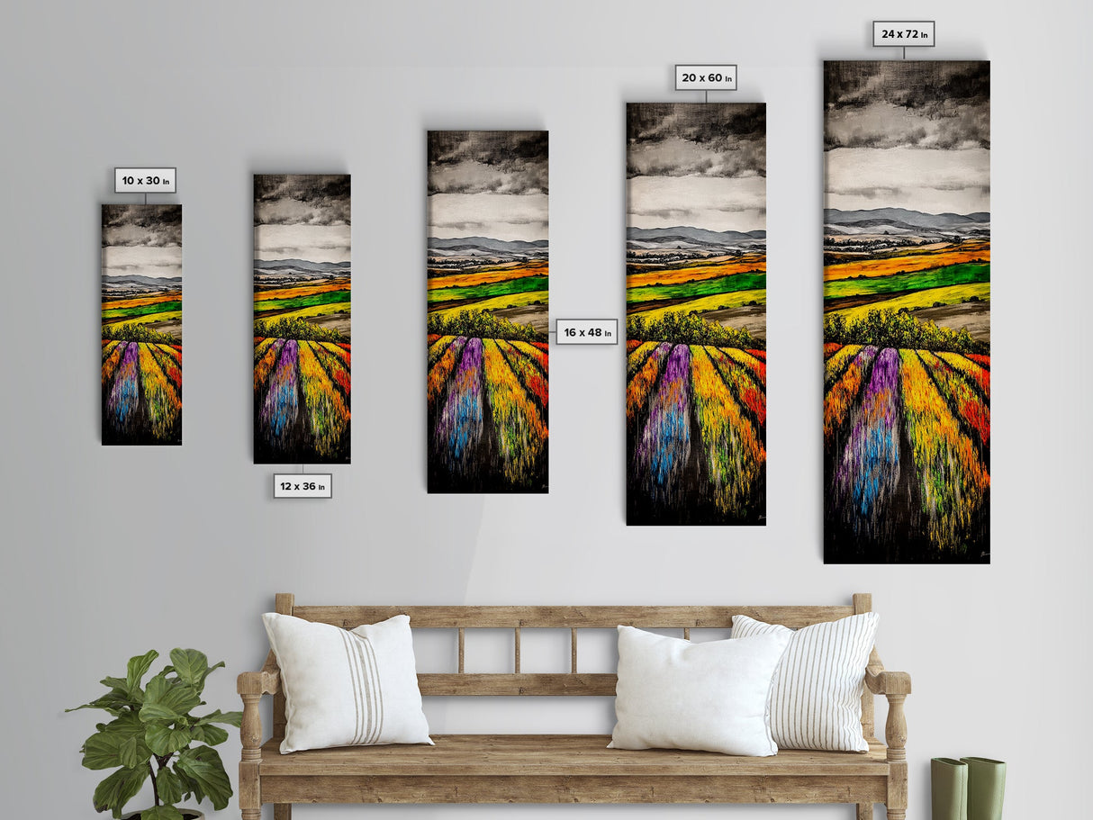 Vibrant Field Landscape, Autumn Farm Painting, Rustic Countryside Decor, Farmhouse Wall Art, Nature Artwork, Framed Canvas Print