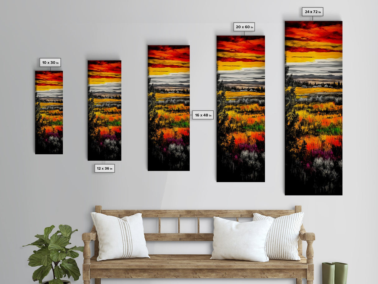 Autumn Fields, Sunset Painting, Warm Colors, Rustic Decor, Framed Canvas Print, Farmhouse Wall Art, Nature Inspired, Cozy Home Art