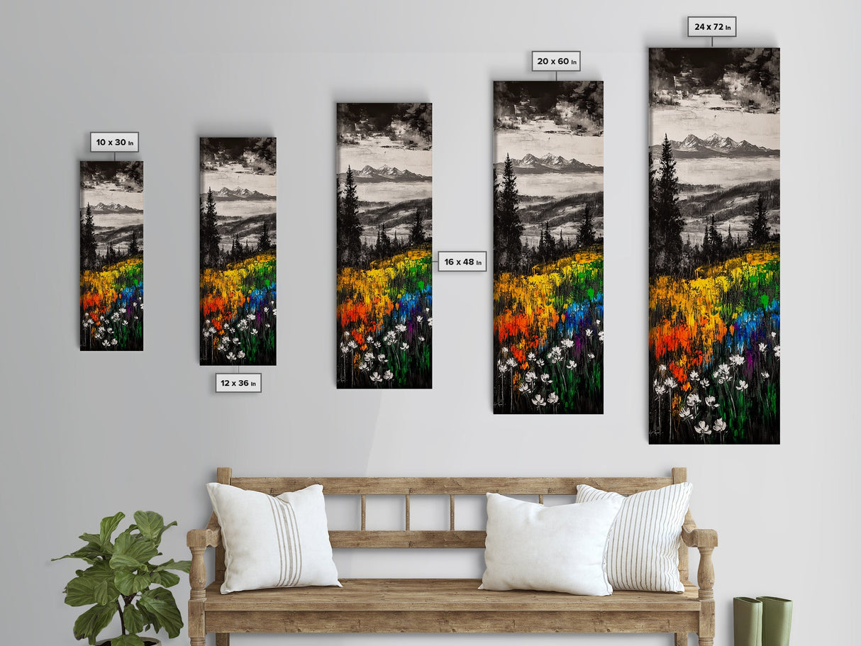 Vibrant Landscape, Mountain View, Wildflower Meadow, Framed Canvas Print, Nature Art, Cabin Decor, Rustic Wall Art, Living Room Wall Art