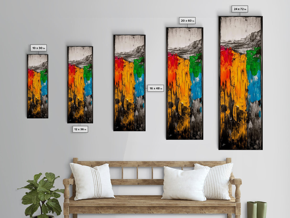 Colorful Abstract Landscape, Mountain Wall Art, Bright Textured Painting, Bold Statement Art, Living Room Decor, Framed Canvas Print