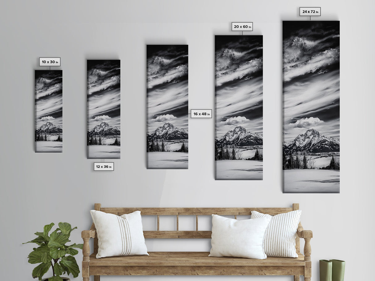Majestic, Mountain, Black and White, Framed Canvas Print, Sky Photography, Minimalist Wall Art, Home Office Decor, Living Room Artwork
