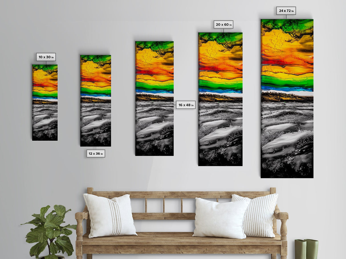 Vibrant, Sunset, Beach, Framed Canvas Print, Colorful Seascape, Tropical Wall Art, Sunset Painting, Living Room Decor, Ocean Art