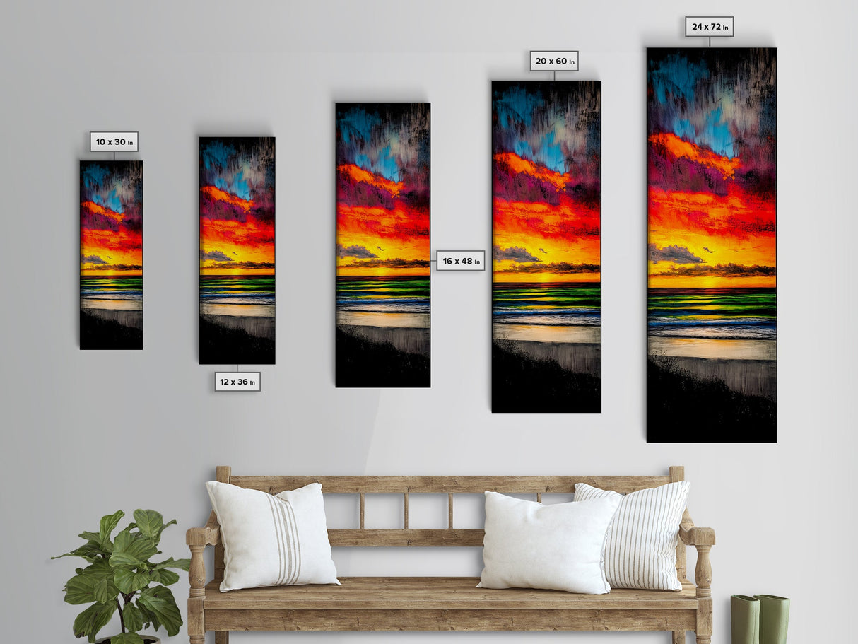 Mountain, Sunset, Water, Framed Canvas Print, Nature Landscape, Moody Wall Art, Dramatic Orange and Black, Rustic Cabin Decor