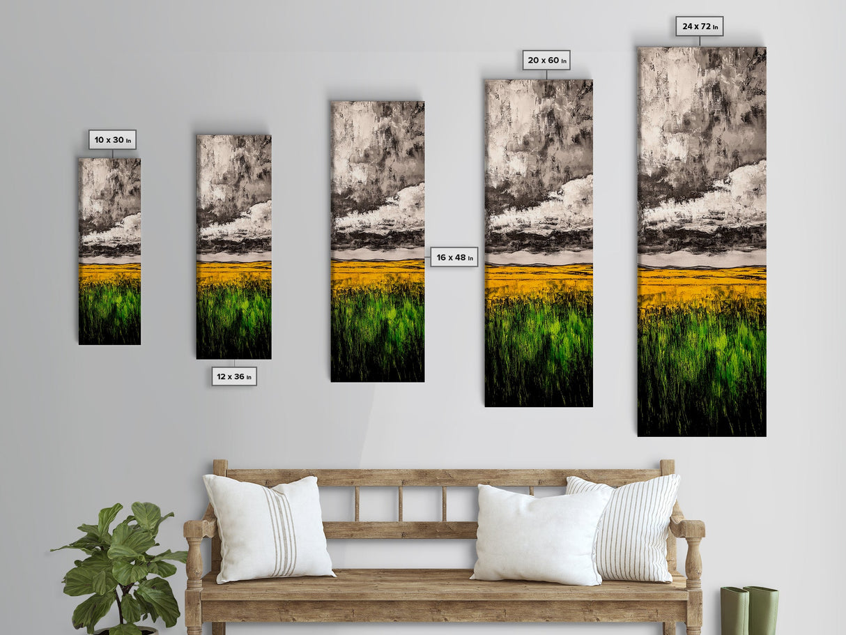 Golden Fields, Dramatic Sky, Green and Yellow, Canvas Print, Rustic Farmhouse Wall Art, Autumn Landscape Decor, Dining Room Art