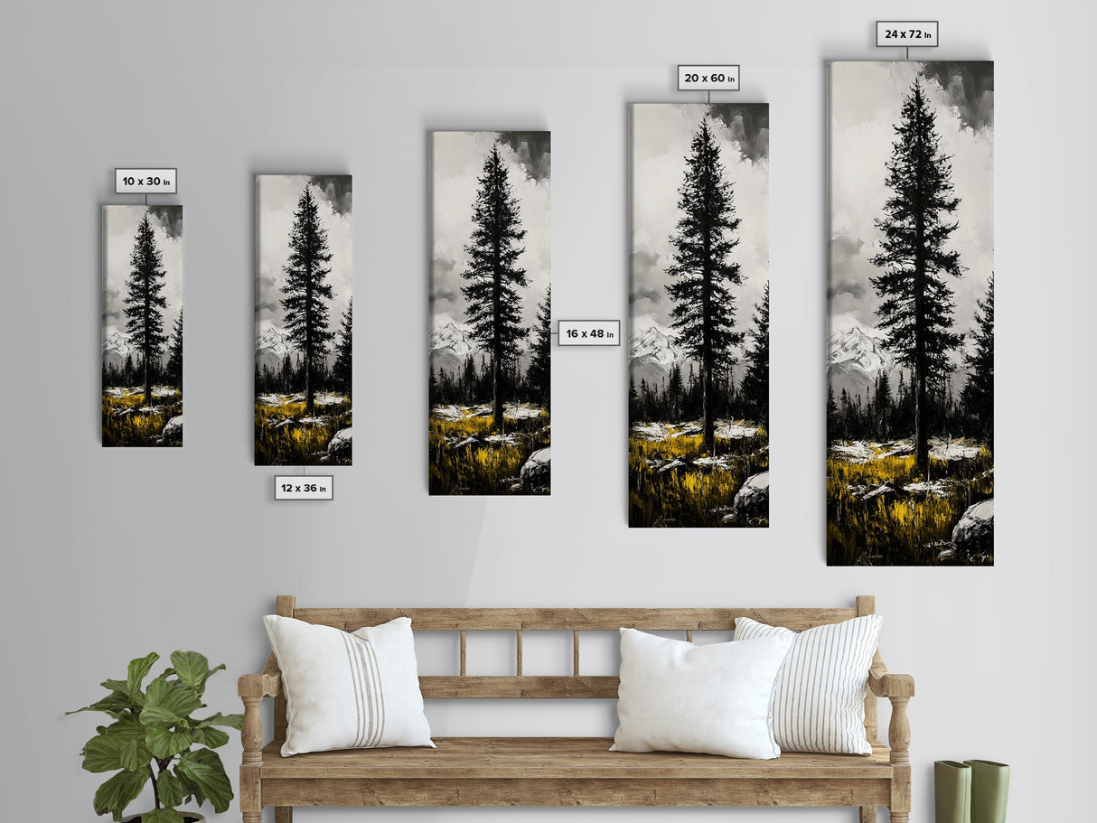 Lone Pine, Mountain View, Black and White, Canvas Print, Nature Wall Art, Rustic Home Decor, Cabin or Lodge Artwork