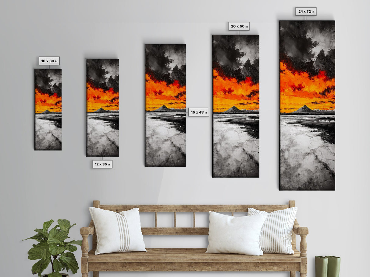 Volcanic Sunset, Fiery Sky, Abstract Mountain, Dramatic Art, Framed Canvas Print, Statement Wall Art, Bold Living Room Decor