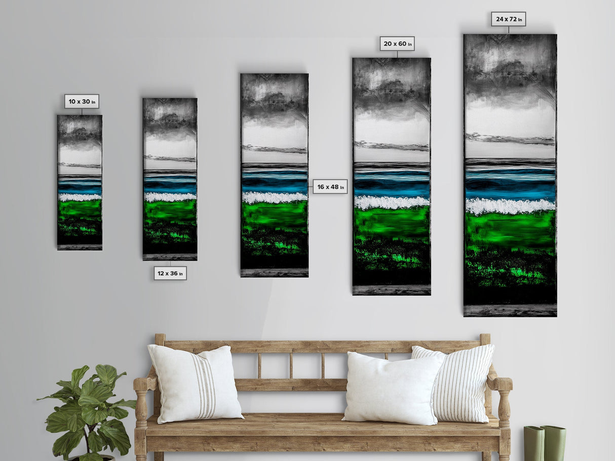 Emerald Waters, Coastal Horizon, Abstract Ocean, Deep Sea Art, Framed Canvas Print, Beach House Decor, Nautical Home Wall Art