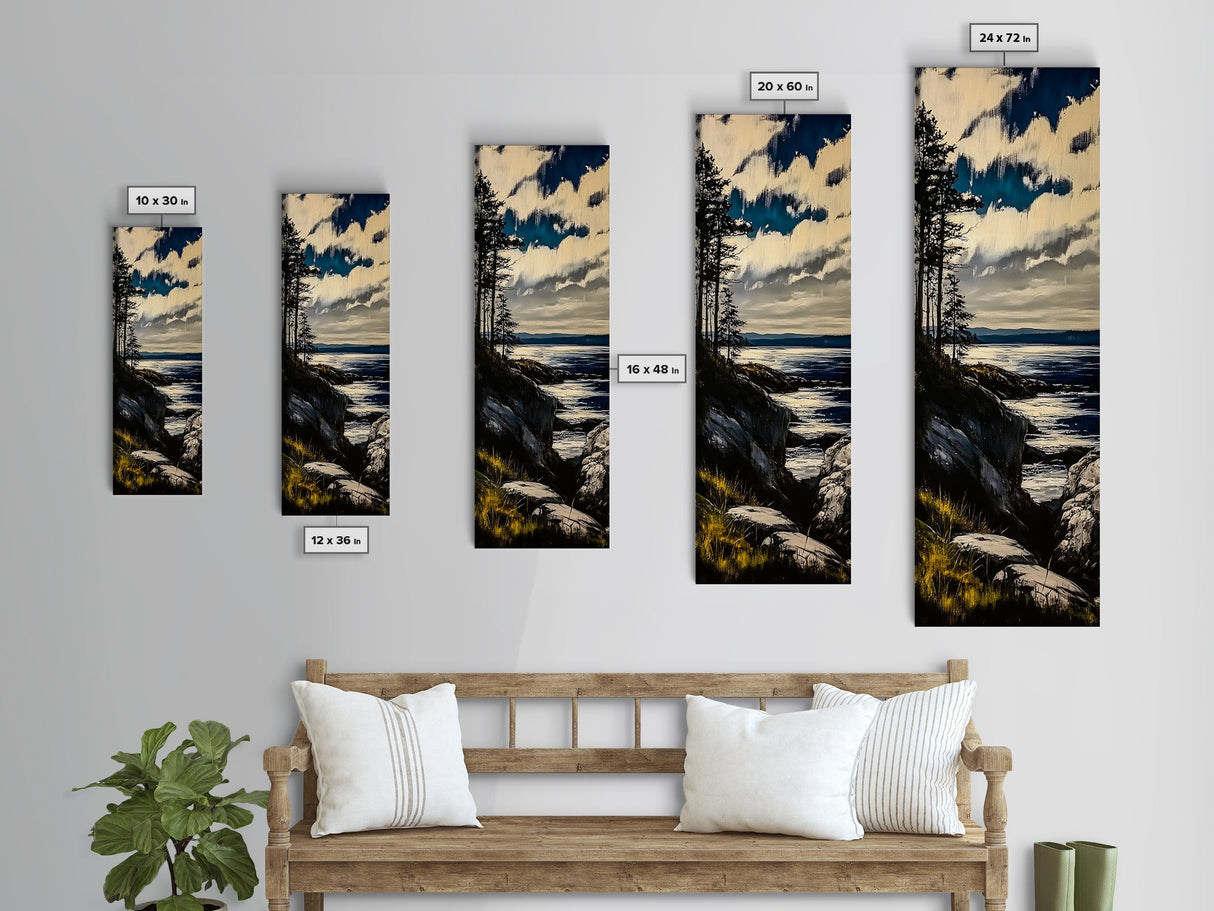 Cliffside View, Coastal Landscape, Nature Wall Art, Tranquil Seascape, Framed Canvas Print, Bedroom Wall Decor, Blue and Green Artwork