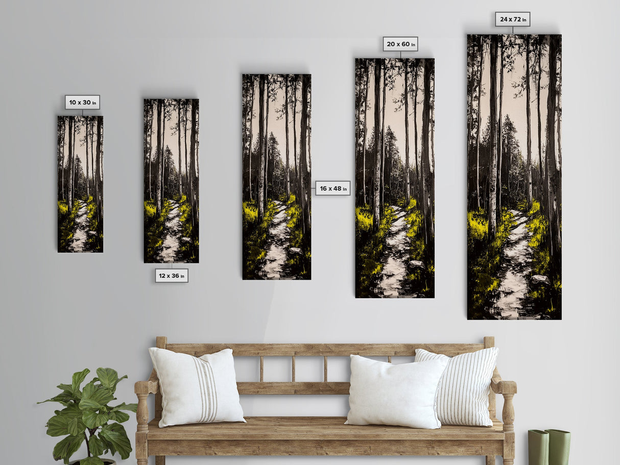 Forest Pathway, Black and White Nature Art, Autumn Trees Painting, Woodland Scene, Rustic Landscape, Living Room Wall Art, Canvas Print