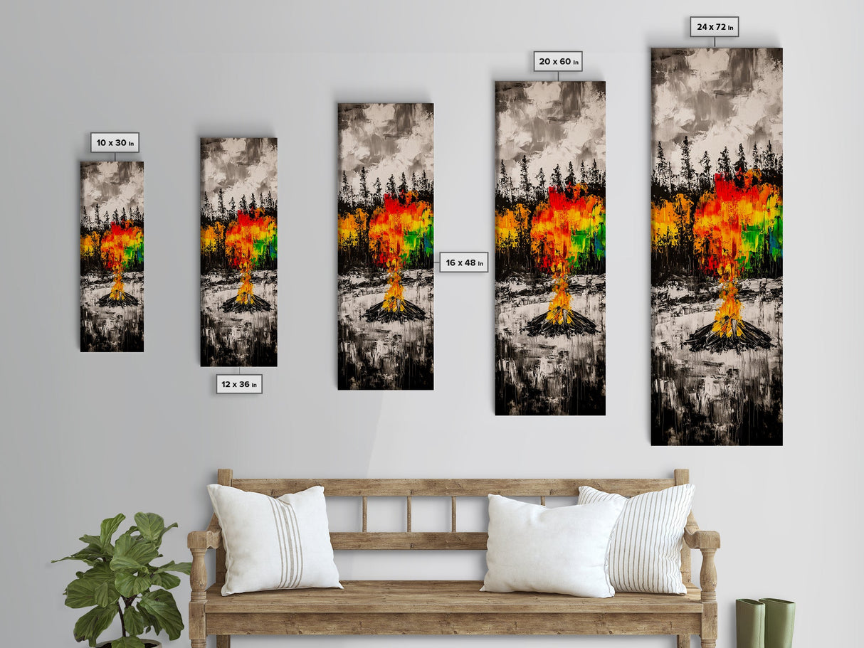 Forest Campfire, Fall Wall Art, Wilderness Painting, Framed Canvas Print, Rustic Home Decor, Warm Autumn Art, Cabin Living Room Decor