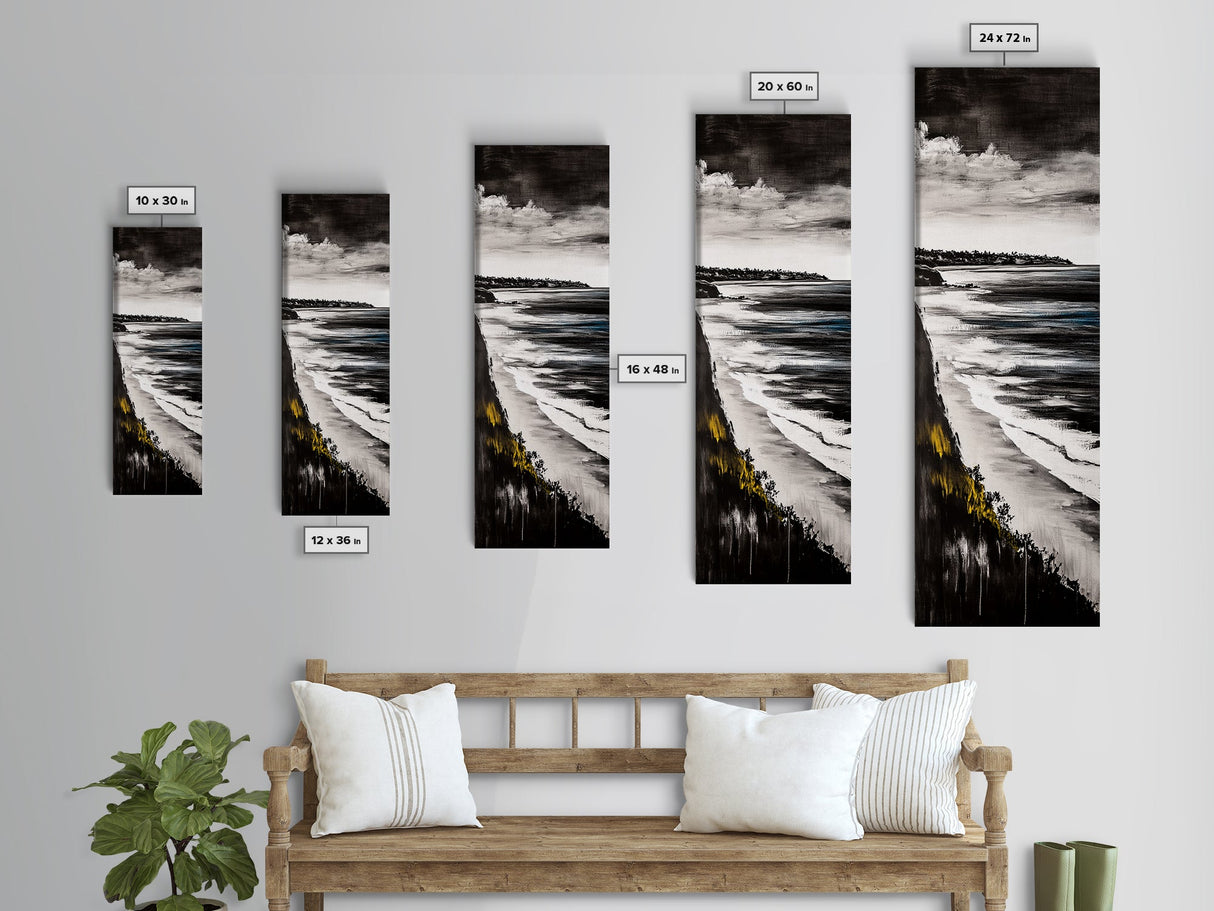 Monochrome Coast, Black and White Seascape, Framed Canvas Print, Beach House Art, Minimalist Landscape, Living Room Wall Art