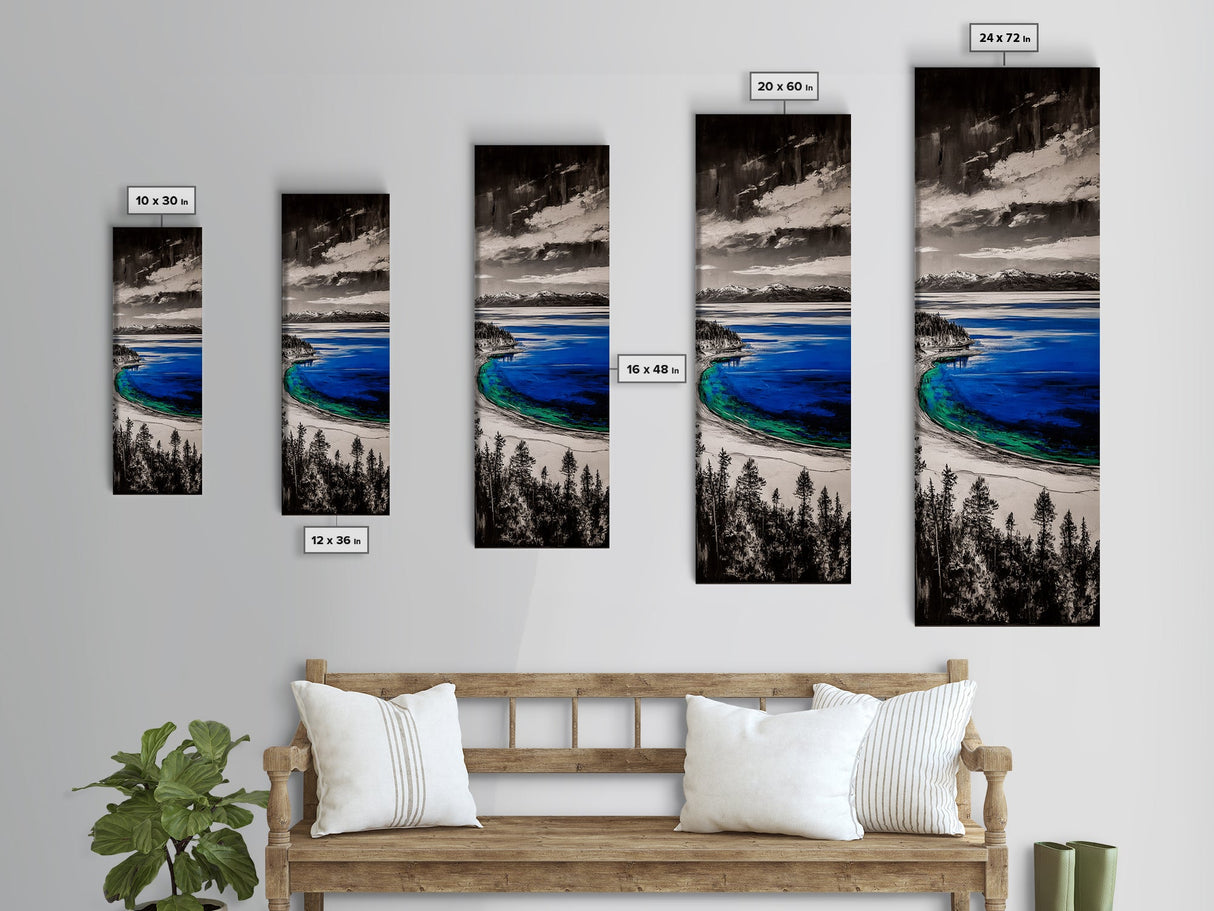 Lake View, Mountain Reflection, Black and White Art, Framed Canvas Print, Cabin Decor, Nature Inspired, Peaceful Wall Art